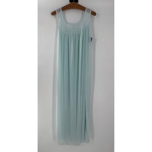 Contessa Vintage Light Blue Lace Yoke Full Length Nylon Nightgown Medium NWT